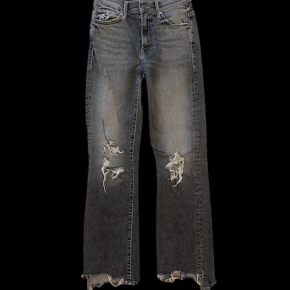 MOTHER Insider Crop Step Chew Distressed Gray Jeans Sz 24 - Picture 3 of 14